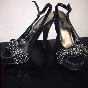Chic Black Rhinestone Slingback Heels